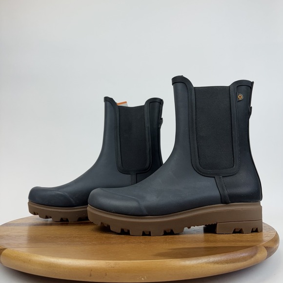 New Womens Bogs Holly Tall Chelsea Black Waterproof Rain Boots Size 8 M NWOB - Picture 2 of 8